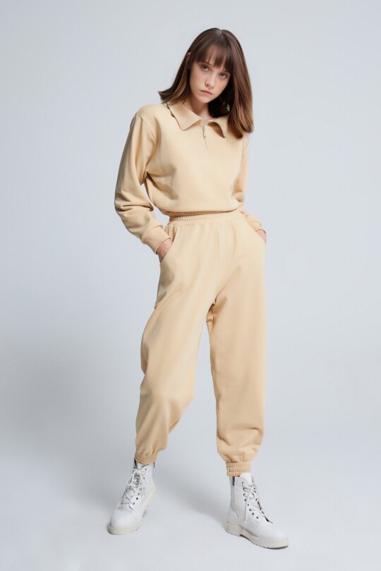 TAUPE ELASTIC WAIST SWEATPANTS 