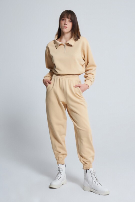 TAUPE ELASTIC WAIST SWEATPANTS - 2
