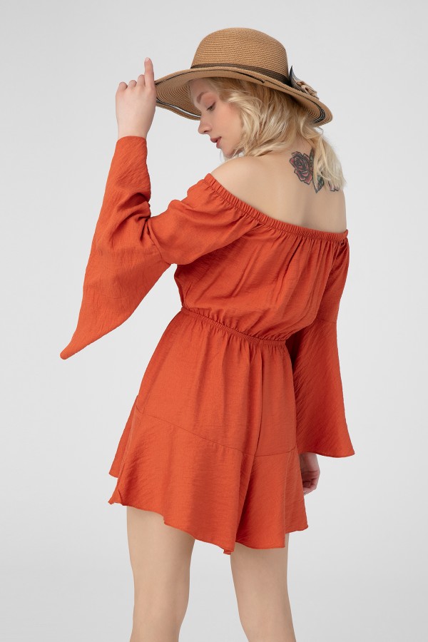 Terrakotta farbenen, Brust mit Bindeband und elastischem Bund Jumpsuit - 3
