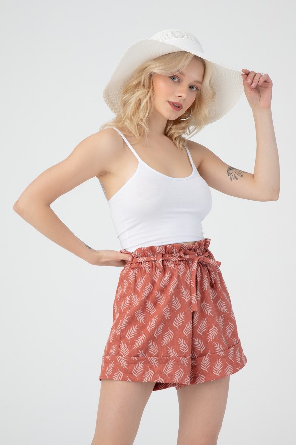 Terrakottafarbene elastischer Bund lässige Shorts - 2