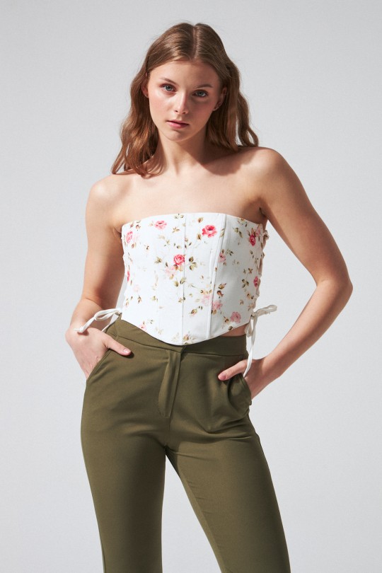 TIED SIDES BUSTIER FLORAL PATTERN 
