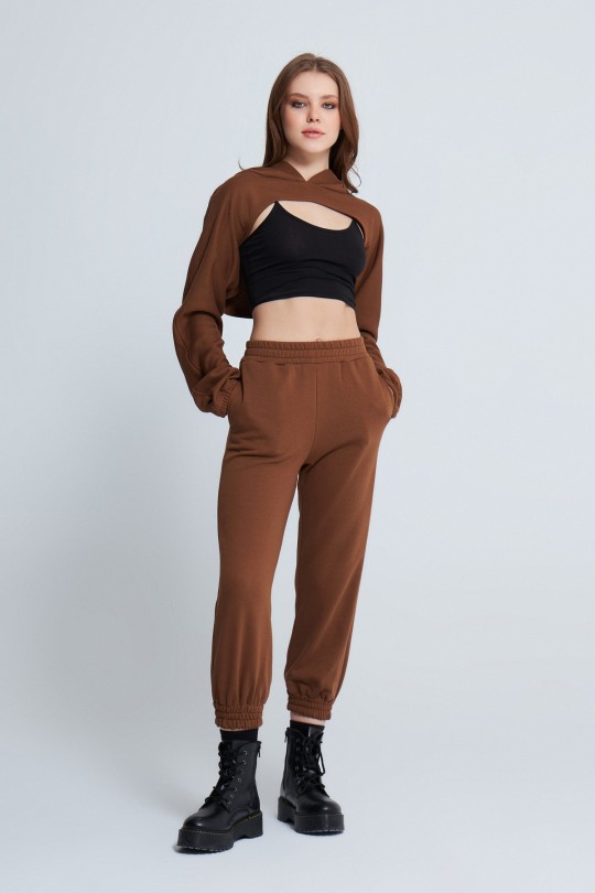  TIRE WAIST DETAILED Sweatpants BROWN 