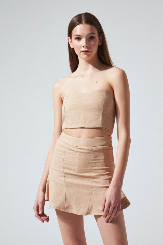 TRÄGERLOSES NERZ-BUSTIER AUS LEINEN - BERFUĞ KIRAN