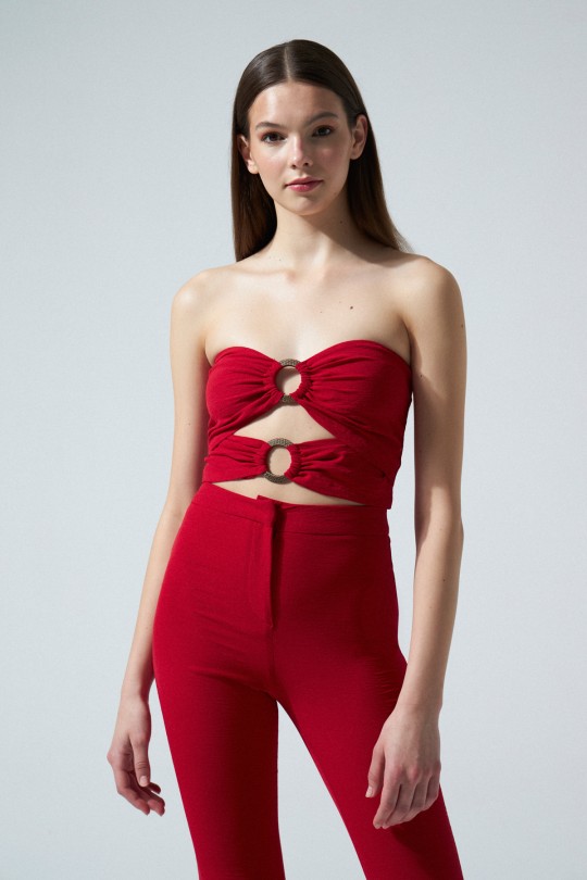 TWO BUCKETS FRONT STRAPLESS SHORT BUSTIER RED - Thumbnail