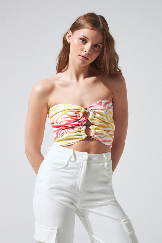 TWO BUCKLED FRONT STRAPLESS SHORT BUSTIER COLOR PATTERN