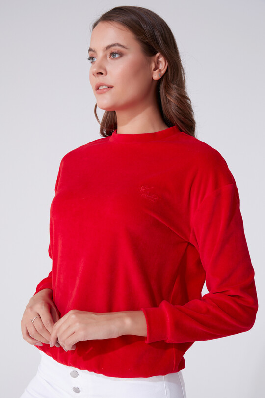 RED VELVET BICYCLE COLLAR LONG SLEEVE SWEATSHIRT - 1