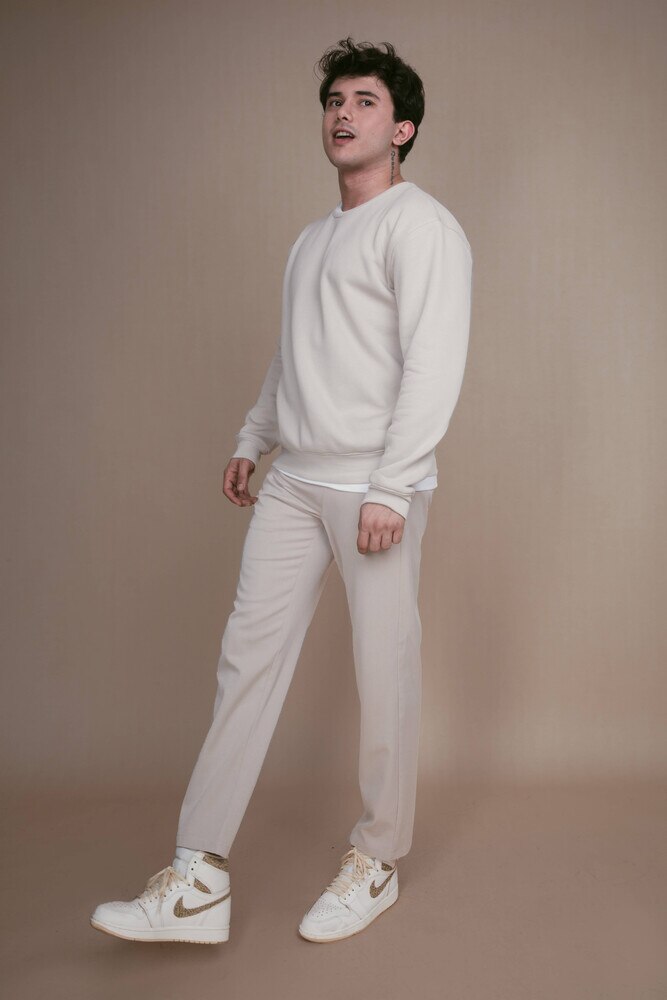 Vizon Şardonlu Üç İplik Parçalı Sweatshirt