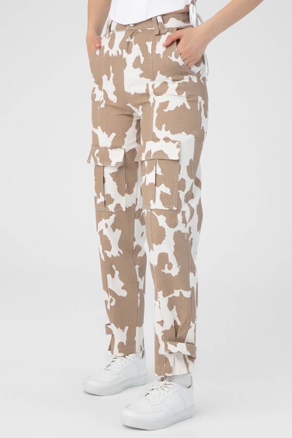 Vizon/weiße Mila-Muster Denim Hose - 2