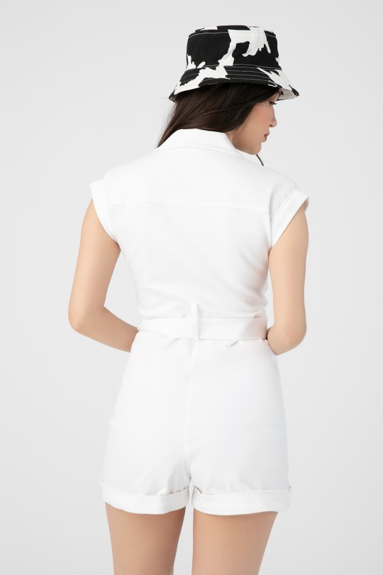 Weißer Denim-Jumpsuit mit vorderen Knöpfen - 3