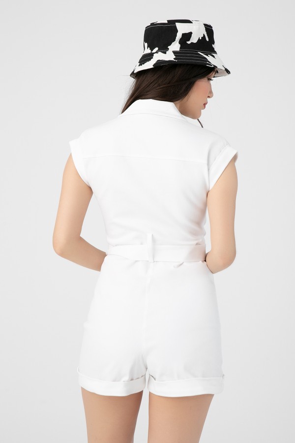 Weißer Denim-Jumpsuit mit vorderen Knöpfen - 3