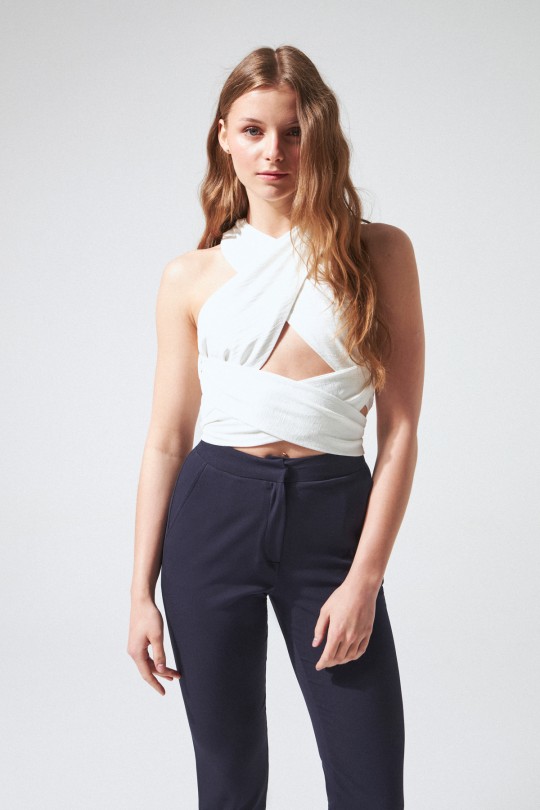 WEIßES BUSTIER MIT ÜBERKREUZTER FRONTDEKORATION - BERFUĞ KIRAN (1)