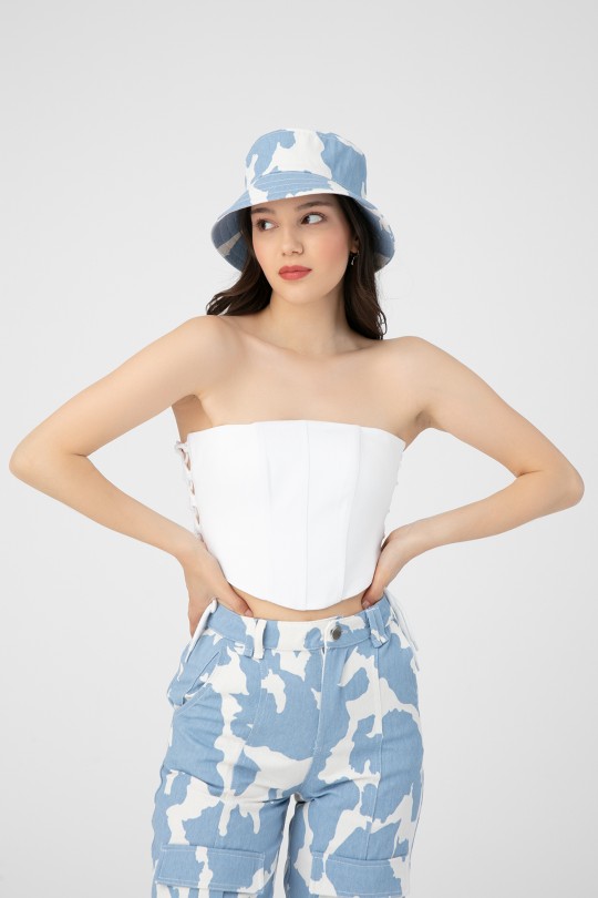 Weißes Bustier mit seitlichen Bindebändern - 1