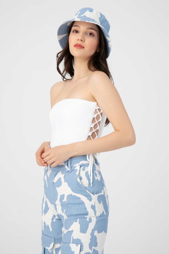 Weißes Bustier mit seitlichen Bindebändern - 2