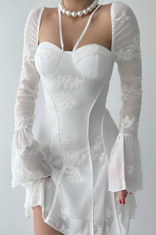 Weißes Kurzarmkleid - 3