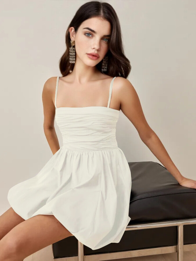 Weißes Trägerkleid mit Ballonrock - 1