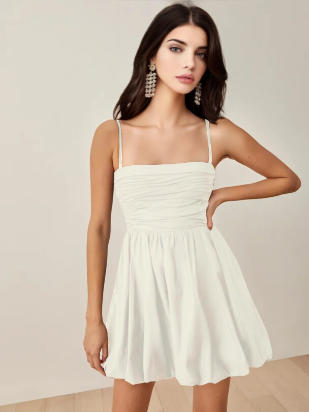 Weißes Trägerkleid mit Ballonrock - 2