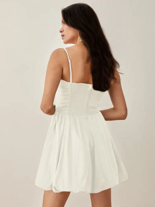 Weißes Trägerkleid mit Ballonrock - 3