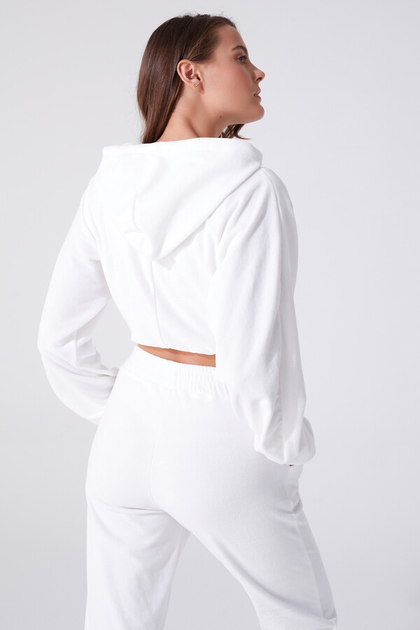 Weißer Kapuzen-Sweatshirt mit Brustdetails - 3