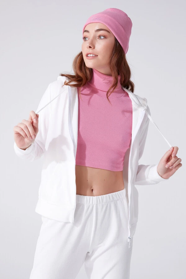 Weißes Samt-Sweatshirt mit Reißverschluss - 2
