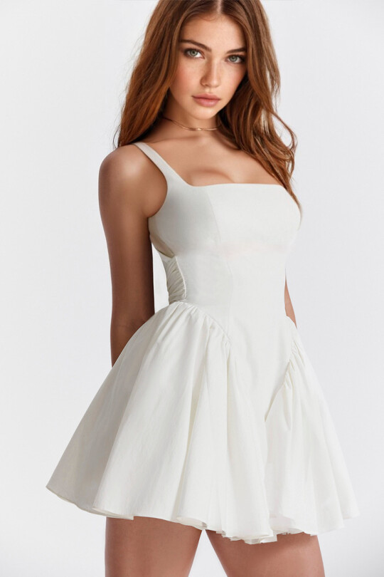White Backless Mini Dress with Bow Detail - 2