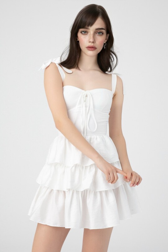 WHITE CHEST DETAIL HALTED DRESS - 2