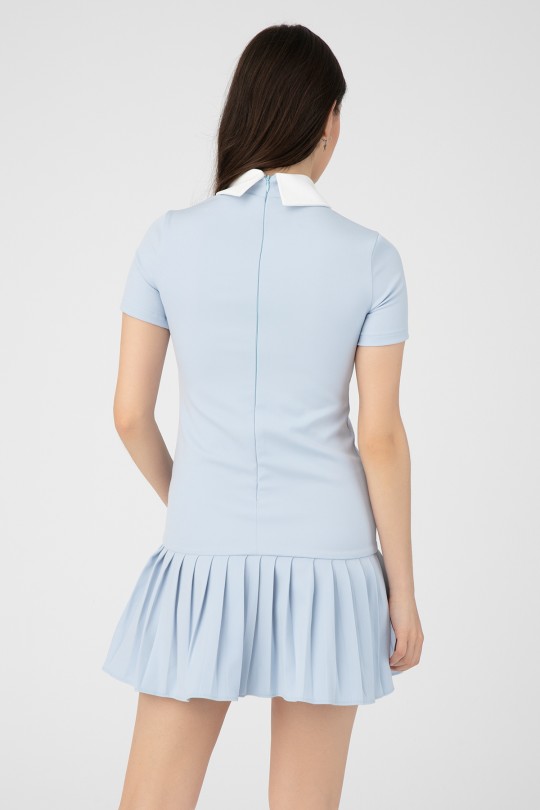 WHITE COLLAR DRESS WITH PLEATED SKIRTS - Thumbnail