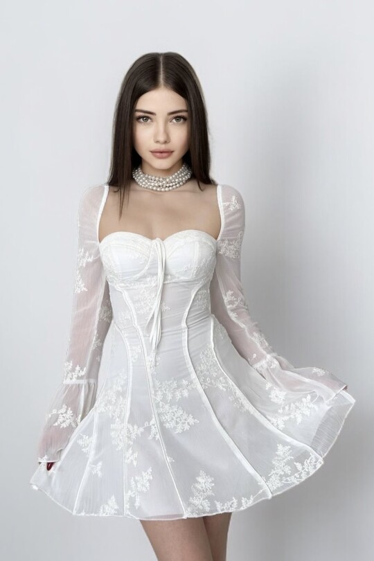 White Short Sleeve Dress - 1