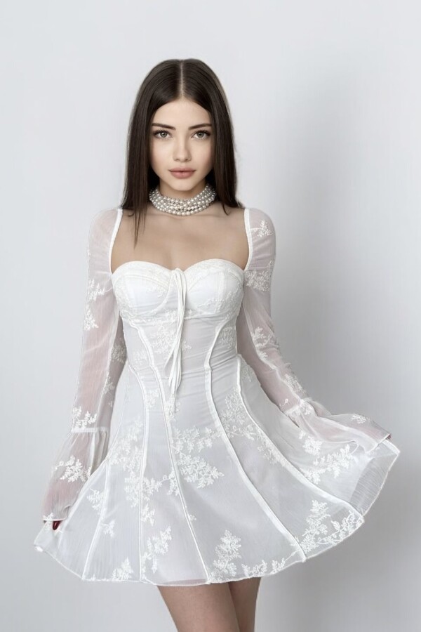 White Short Sleeve Dress - 1