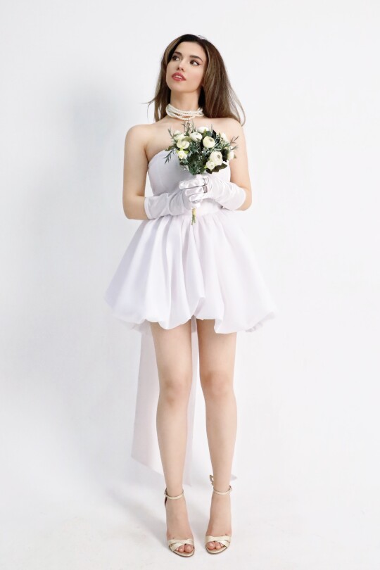 WHITE STRAPLESS TAFFETA DRESS WITH BACK BOW - 2