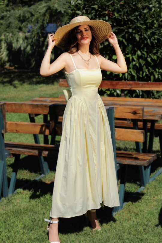 yellow midi dress with open back and bow detail - 3