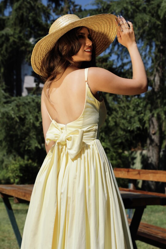 yellow midi dress with open back and bow detail - 6