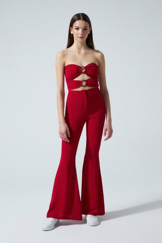 ZWEI EIMER VORNE TRÄGERLOSES KURZES BUSTIER ROT - BERFUĞ KIRAN (1)